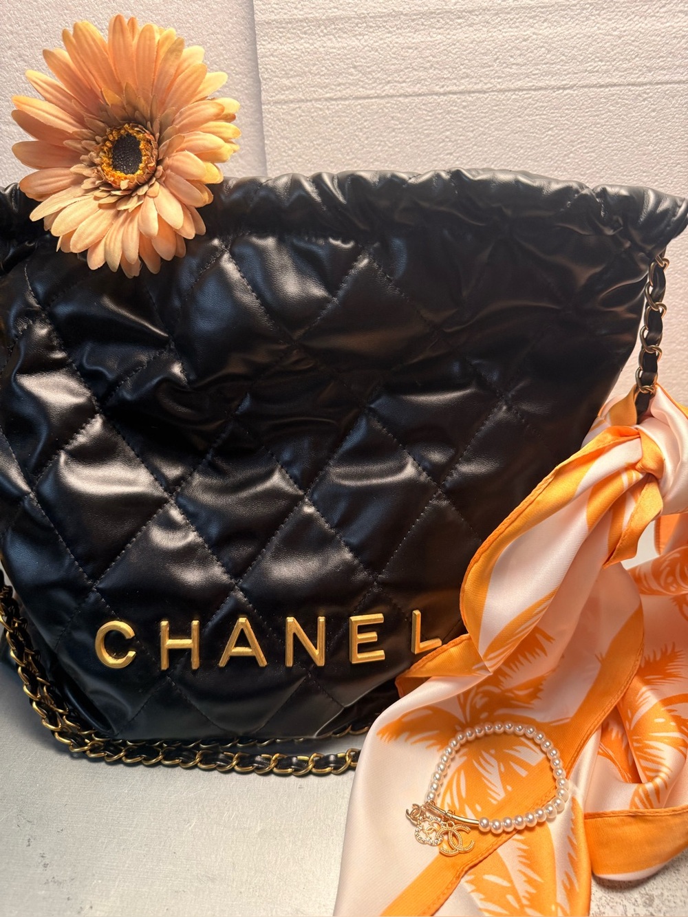 CHANEL Black Quilted Leather Hobo Bag